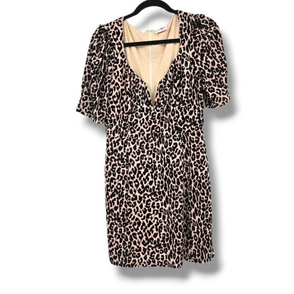 Buddy Love Dakota Dress Medium‎ Leopard Print Mini V Neck Puff Sleeve